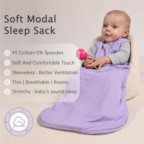 HEDSYOUHH 1.0 Tog Baby Sleep Sack, Wearable Blanket for Infants & Toddlers, Bamboo Rayon, 2-Way Zipper, Sleeping Bag for Newborn Babies, Lightweight for Spring & Autumn,Purple,M - Image 2