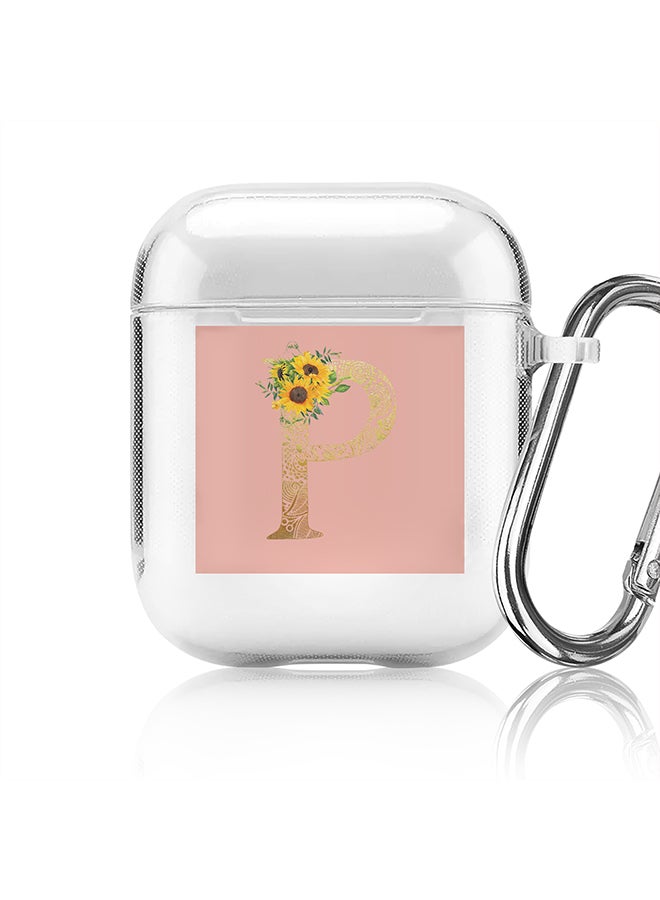 Stylizedd Classic Clear printed Case for Apple Airpods 2 / 1 Soft TPU Gel Thin Transparent Flexible Cover - Custom Monogram Initial Letter Mandala Floral Pattern Alphabet - P (Rose Pink ) - Image 1