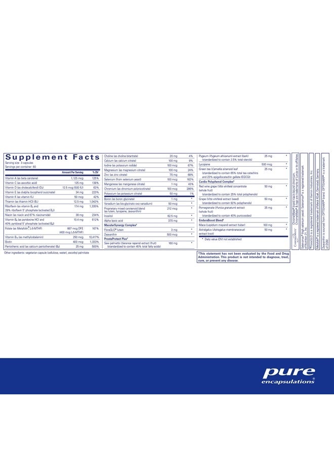 Pure Encapsulations Men's Nutrients - Multivitamin Mineral Supplement to Support Energy, Endurance & Stamina in Men Over 40* - with Vitamin D, Vitamin C & Trace Minerals - 180 Capsules - Image 2