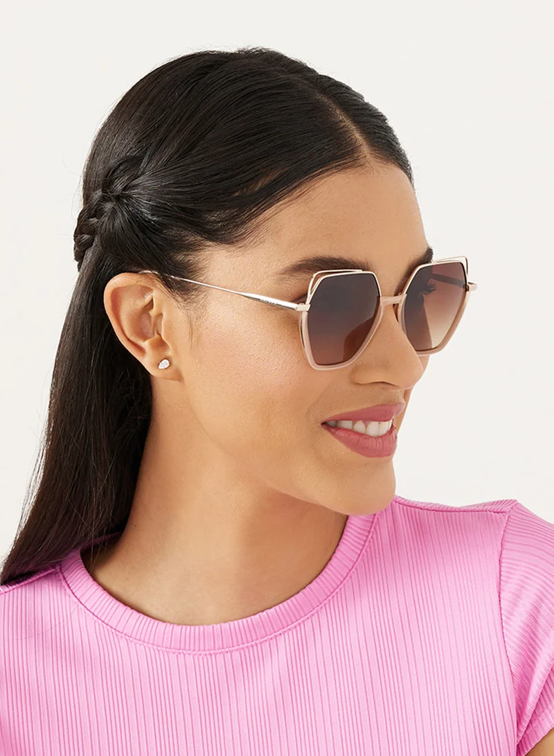 30Sundays Grace,Women Sunglasses, Geometric Sunglasses, UV Protection: UV400 (Beige,Brown)