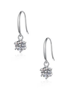 QUAINT S925 Sterling Silver 1+1-Carat Six-Prong Zircon Dangle Earrings  - Image 1