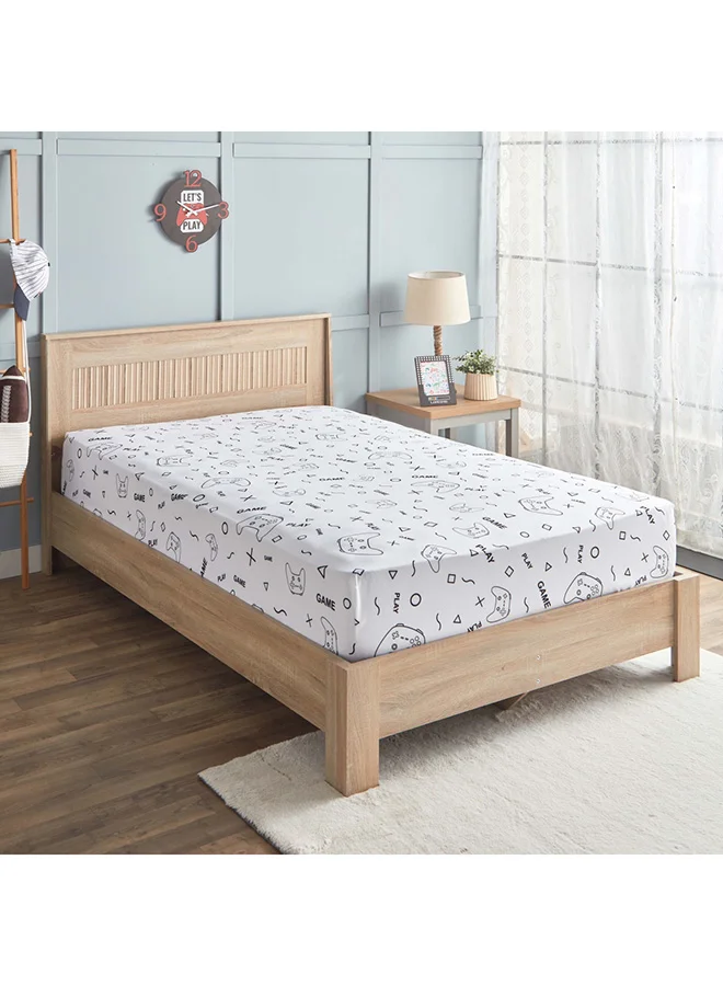 Home Box Gaming Doodle Soiree Microfibre Twin Fitted Sheet 120 x 25 x 200 cm