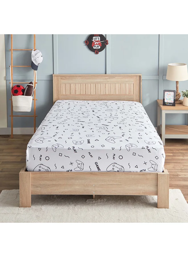 Home Box Gaming Doodle Soiree Microfibre Twin Fitted Sheet 120 x 25 x 200 cm