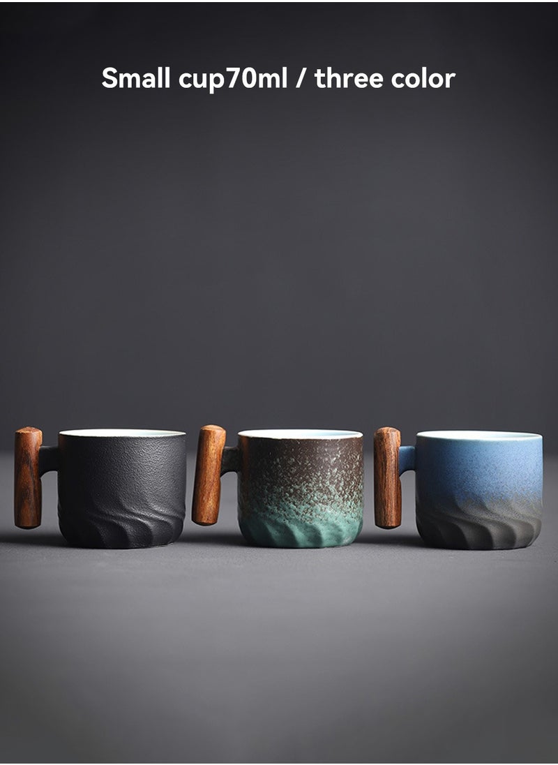 LEOKOR 3 Pcs Ceramic Espresso Cups with Wooden Handle Espresso Shot Cups Ceramic Tea Cups 70ML  - Image 3