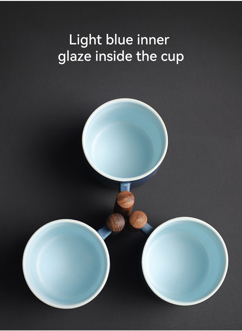 LEOKOR 3 Pcs Ceramic Espresso Cups with Wooden Handle Espresso Shot Cups Ceramic Tea Cups 70ML  - Image 4