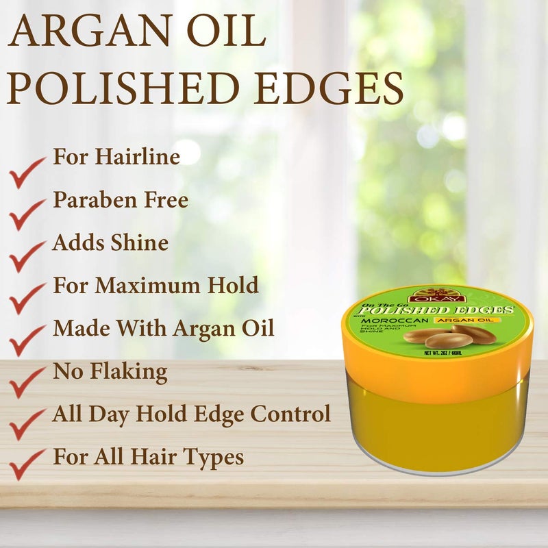 OKAY Polished Edges With Argan Oil No Flaking All Day Hold Edge Control For Hairline Sideburns Silicone,Paraben Free For All Hair Types and Textures Made in USA 2oz - Image 3