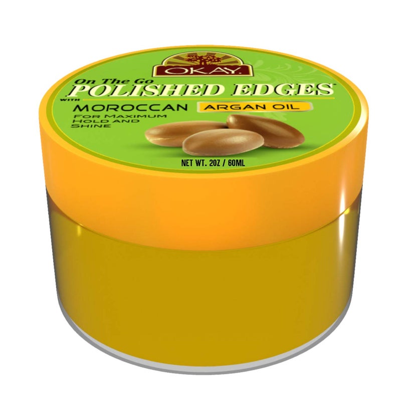 OKAY Polished Edges With Argan Oil No Flaking All Day Hold Edge Control For Hairline Sideburns Silicone,Paraben Free For All Hair Types and Textures Made in USA 2oz - Image 1
