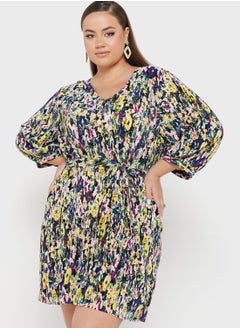 Vero Moda Curve Belted Puff Sleeve Plisse Dress  - Image 1
