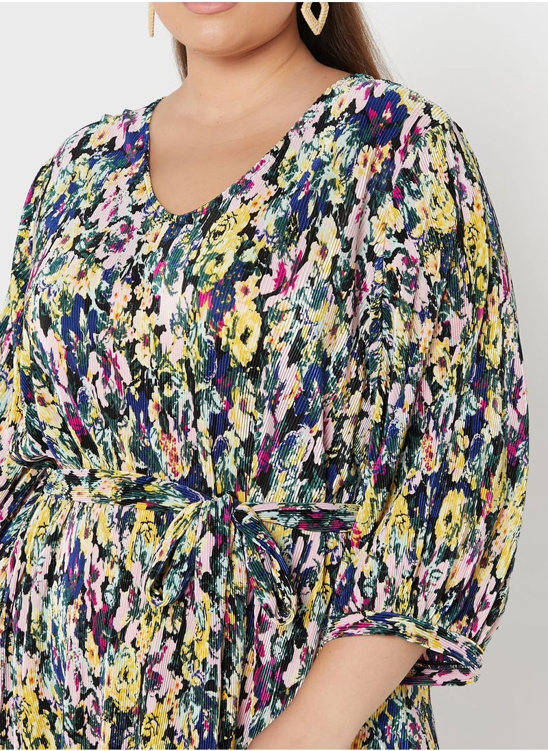 Vero Moda Curve Belted Puff Sleeve Plisse Dress  - Image 3