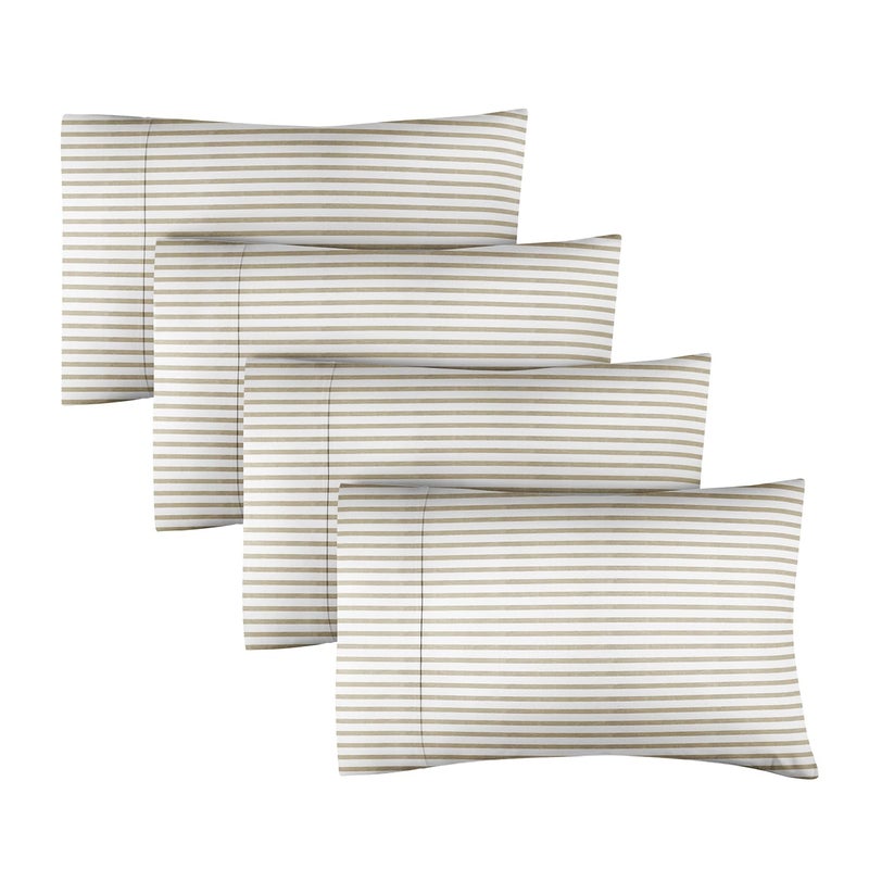 CGK Unlimited Queen Size Pillow Cases Set of 4 - Extra Soft - Pack of 4 Pillowcases - Hotel Luxury Pillowcases - Machine Washable Pillow Protectors - 20x40 Pillow Cases  4 Piece - Queen Beige Stripe Pillow Covers  - Image 1