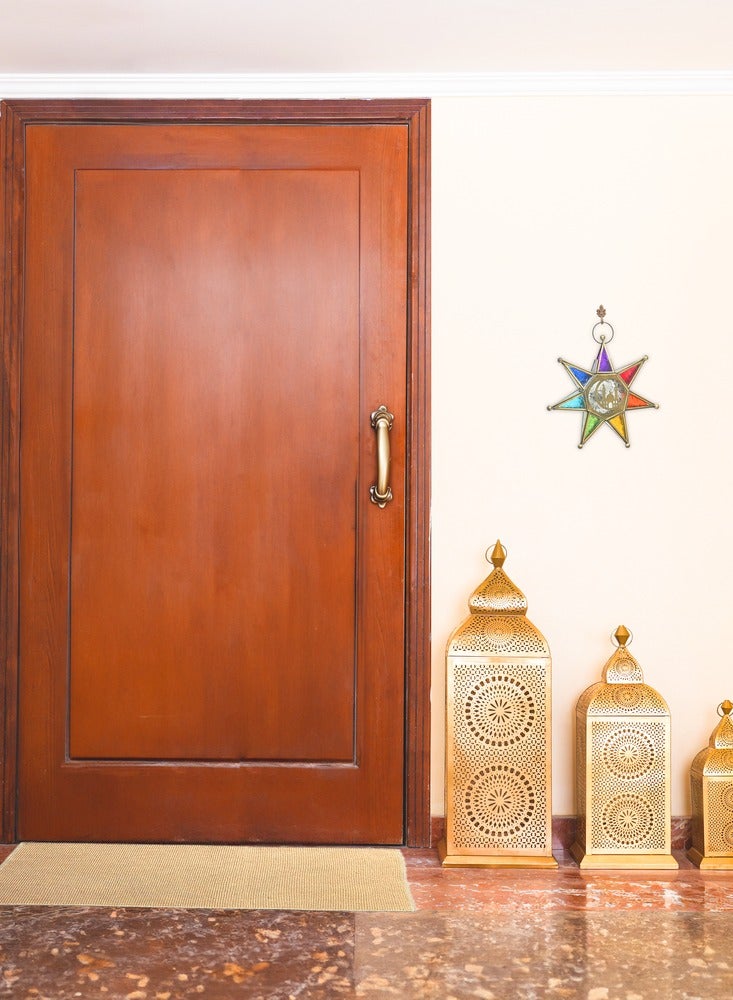 Hilalful HilalFul Handmade Chakra Large Golden Decorative Candle Holder Lantern | For Home Decor in Eid, Ramadan, Wedding | Living Room, Bedroom, Indoor, Outdoor Decoration | Islamic Themed | Moroccan  - Image 3
