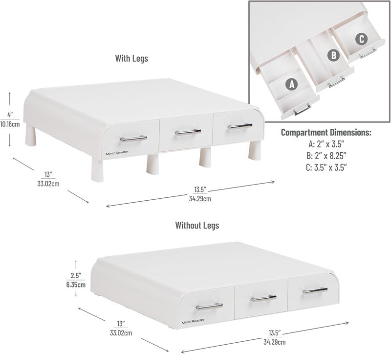 Mind Reader PC, Laptop, IMAC Monitor Stand and Desk Organizer, White - Image 3