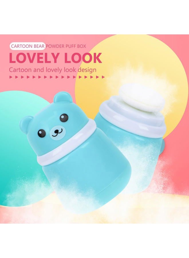 OSALADI Baby Powder Bottle: Cartoon Bear Powder Puff Box, Infant Loose Powder Box with Puff, Talcum Powder Container, Portable Powder Dispenser for Kids (Blue) - Image 3