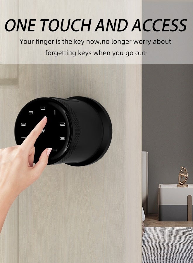 Smart Door Lock Smart Lock, Smart Biometric Door Knob with Voice Function, Aluminum Alloy Smart Door Knob with 5 Ways to Unlock (TTlock App/IC Card/Fingerprint/Password/Keys) for Entry Gate/Bedroom/Office ,Black - Image 4