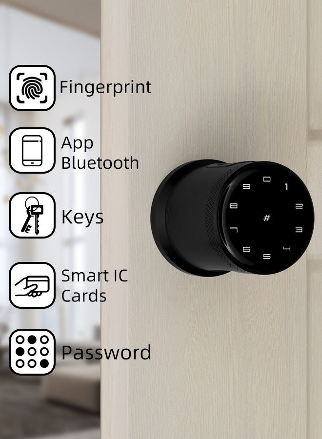 Smart Door Lock Smart Lock, Smart Biometric Door Knob with Voice Function, Aluminum Alloy Smart Door Knob with 5 Ways to Unlock (TTlock App/IC Card/Fingerprint/Password/Keys) for Entry Gate/Bedroom/Office ,Black - Image 2