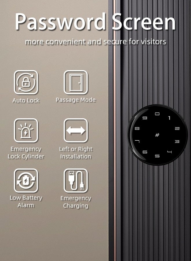 Smart Door Lock Smart Lock, Smart Biometric Door Knob with Voice Function, Aluminum Alloy Smart Door Knob with 5 Ways to Unlock (TTlock App/IC Card/Fingerprint/Password/Keys) for Entry Gate/Bedroom/Office ,Black - Image 5