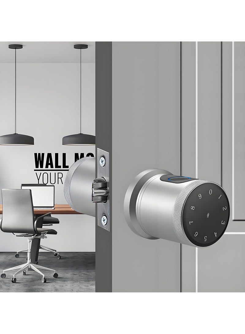 Smart Door Lock Smart Lock, Smart Biometric Door Knob with Voice Function, Aluminum Alloy Smart Door Knob with 5 Ways to Unlock (TTlock App/IC Card/Fingerprint/Password/Keys) for Entry Gate/Bedroom/Office ,Black - Image 1