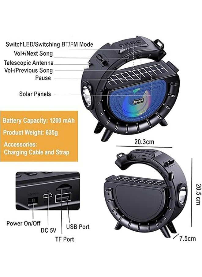 General - Solar Bluetooth Speaker, Portable G-Shape Radio Speaker Stand, FM/TF Card Radio, 1200 mAh Battery-Powered Wireless Speaker with LED Light for Indoor Party - Image 1
