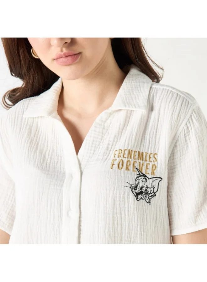 SP Characters Tom and Jerry Embroidered Shirt with Short Sleeves