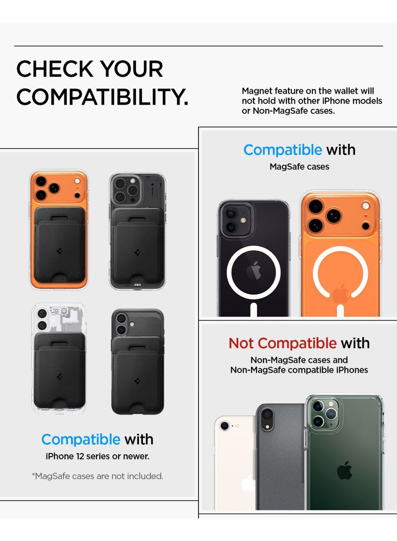 Spigen Slim Fold (MagFit) Magnetic Wallet Card Holder [1 Card Stand] MagSafe Compatible with iPhone 17/16/15/14/13/12 Series, Pixel 10 Pixelsnap & MagSafe Cases – Black 1-Card - Image 2