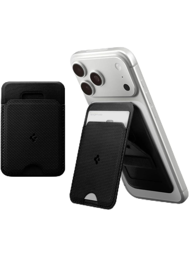 Spigen Slim Fold (MagFit) Magnetic Wallet Card Holder [1 Card Stand] MagSafe Compatible with iPhone 17/16/15/14/13/12 Series, Pixel 10 Pixelsnap & MagSafe Cases – Black 1-Card - Image 1