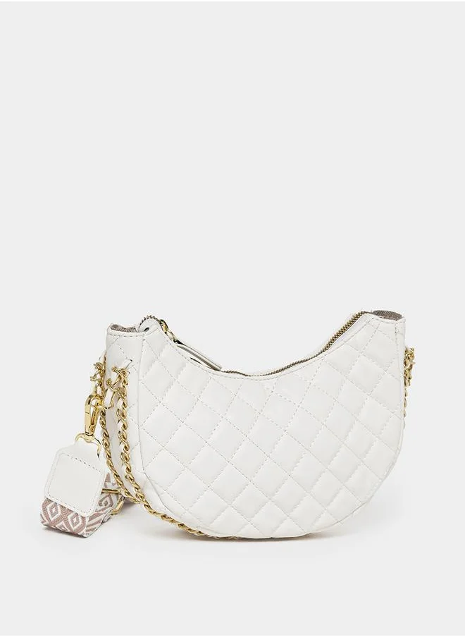 Styli Textured Crossbody Bag with Chain Accent