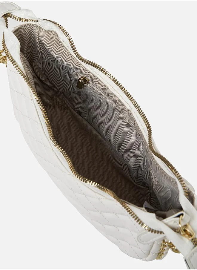 Styli Textured Crossbody Bag with Chain Accent