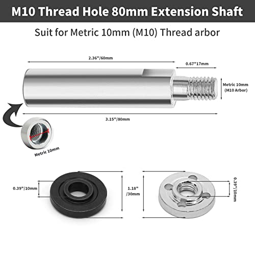 Rierdge Angle Grinder Extension Shaft Connecting Rod, M10 Thread Hole 80mm Extension Shaft Stainless Steel Rotary Extension Shaft for 100 Type Angle Grinder, 3 Pcs - Image 2