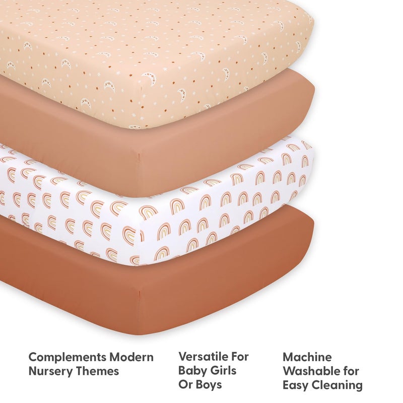 The Peanut Shell The Peanutshell 4-Pack Fitted Crib Sheet Set - Super Soft & Breathable Baby Girl or Boy Crib Sheets, Nursery Decor, Fit for Standard Mattress Cover- Boho - Image 4