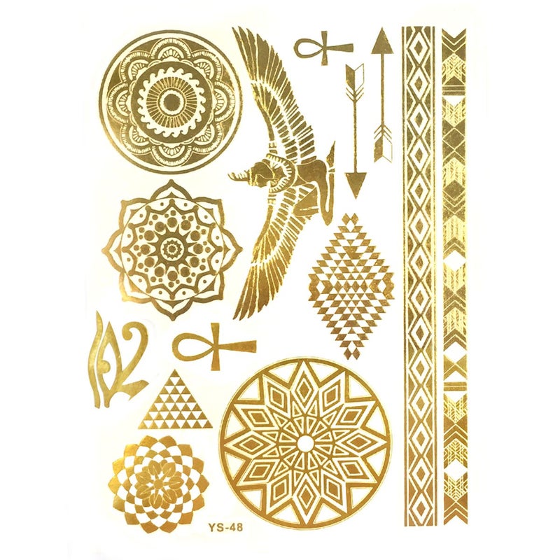 ALLYDREW Large Metallic Gold Silver and Black Body Art Temporary Tattoos Circle Motifs Hieroglyphs_1