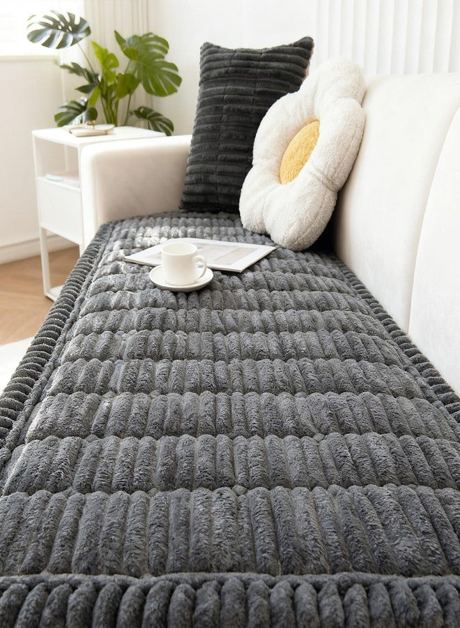 Capslpad Couch Covers for Dogs Washable Non Slip Pets Sofa Covers Fuzzy Sofa Slipcover Geometric Pet Friendly Mat Cushion Protector Travel Pet Mat for Living Room Car Back Seat, Dark Gray 27.5"x70.8" - Image 3