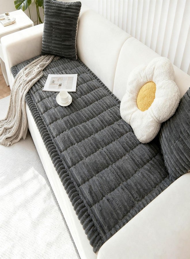 Capslpad Couch Covers for Dogs Washable Non Slip Pets Sofa Covers Fuzzy Sofa Slipcover Geometric Pet Friendly Mat Cushion Protector Travel Pet Mat for Living Room Car Back Seat, Dark Gray 27.5"x70.8" - Image 1