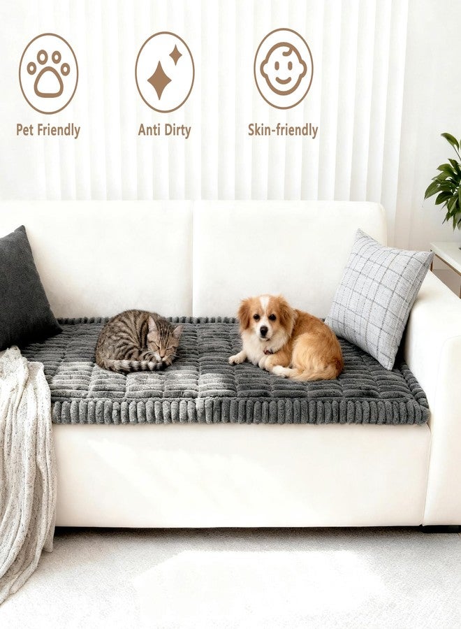 Capslpad Couch Covers for Dogs Washable Non Slip Pets Sofa Covers Fuzzy Sofa Slipcover Geometric Pet Friendly Mat Cushion Protector Travel Pet Mat for Living Room Car Back Seat, Dark Gray 27.5"x70.8" - Image 4
