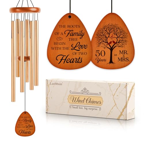 Leebbsin 50th Wedding Anniversary Wind Chime Happy 50th Anniversary Romantic Gifts for Couple Parents Wife Husband Friends Golden Anniversarys Keepsake Gifts IdeasLarge 36 - Image 1