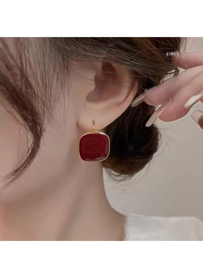 Goolsky Korean Retro Geometric Red Square Ear Cuffs – Minimalist Elegant Clip-On Earrings for Women - Image 3
