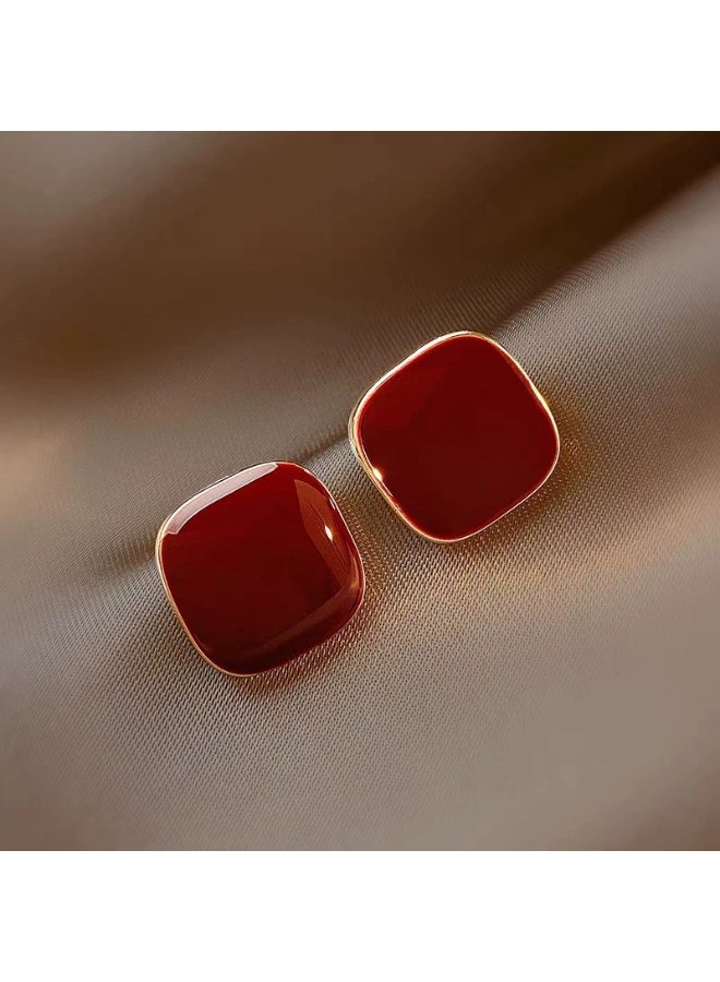 Goolsky Korean Retro Geometric Red Square Ear Cuffs – Minimalist Elegant Clip-On Earrings for Women - Image 4