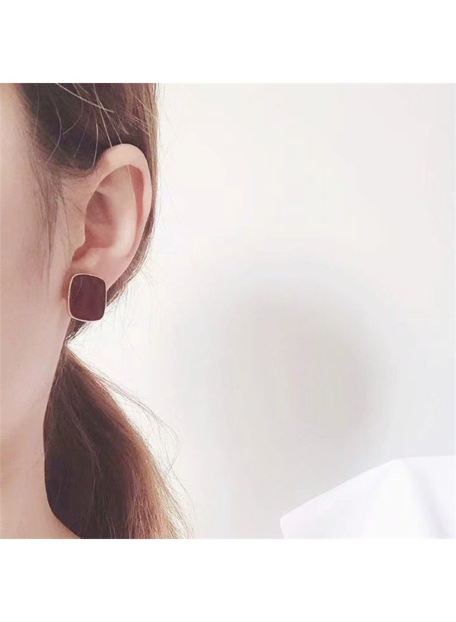 Goolsky Korean Retro Geometric Red Square Ear Cuffs – Minimalist Elegant Clip-On Earrings for Women - Image 2