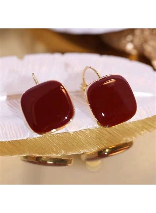 Goolsky Korean Retro Geometric Red Square Ear Cuffs – Minimalist Elegant Clip-On Earrings for Women - Image 1