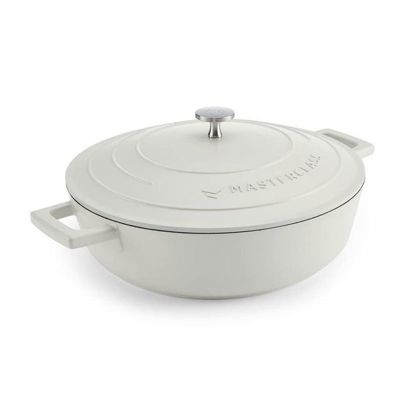 MasterClass Shallow Casserole Dish with Lid Hob to Oven to Table Casserole Pan Ultra Lightweight Optimum Heat Conduction 4L Cream
