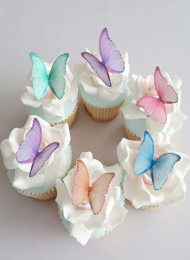 KOOTIPS Edible Wafer Paper Butterflies Set of 48 Purple Pink Colorful Cake Decorations, Cupcake Topper Mixed Color (48pcs) - Image 1