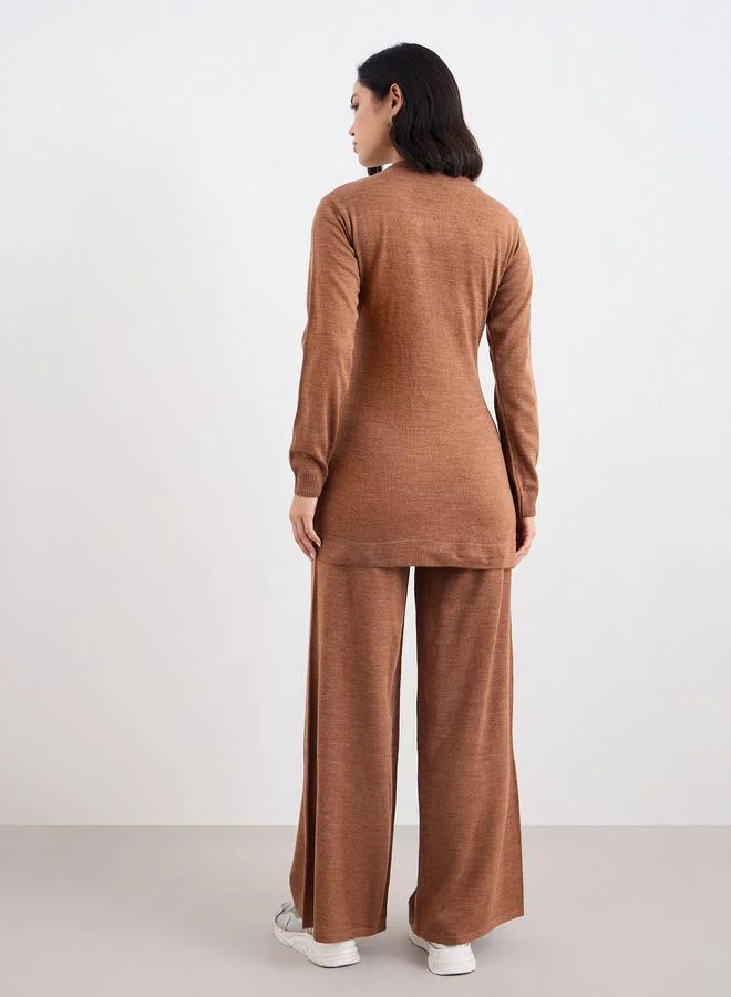 Amirah Brown Amirah Women Longline Knit Top and Pants Modest Set for Women | Best Price UAE