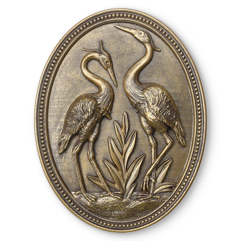 Newinhome Vintage Crane Wall Sculpture, Antique Wall Decor, Crane Wall Art, Hand Painted Wall Decoration with Embossed Couple Birds Design, Vintage Wall Decor for Living Room Bedroom Dining Room Hallway, Housewarming Gifts - Image 1