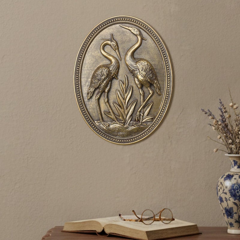 Newinhome Vintage Crane Wall Sculpture, Antique Wall Decor, Crane Wall Art, Hand Painted Wall Decoration with Embossed Couple Birds Design, Vintage Wall Decor for Living Room Bedroom Dining Room Hallway, Housewarming Gifts - Image 2