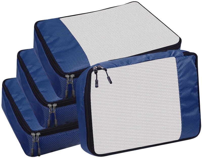 OxbOw Travel Organizer Pouch, Packing Cubes For Travel, Cloth Organizer For Travel, Suitcase Organizer For Travelling, Packing Bags For Travelling (Navy Blue, Large- Pack of 4) - Image 1