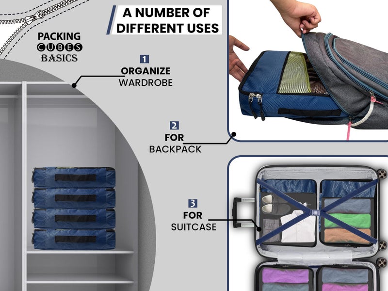 OxbOw Travel Organizer Pouch, Packing Cubes For Travel, Cloth Organizer For Travel, Suitcase Organizer For Travelling, Packing Bags For Travelling (Navy Blue, Large- Pack of 4) - Image 5