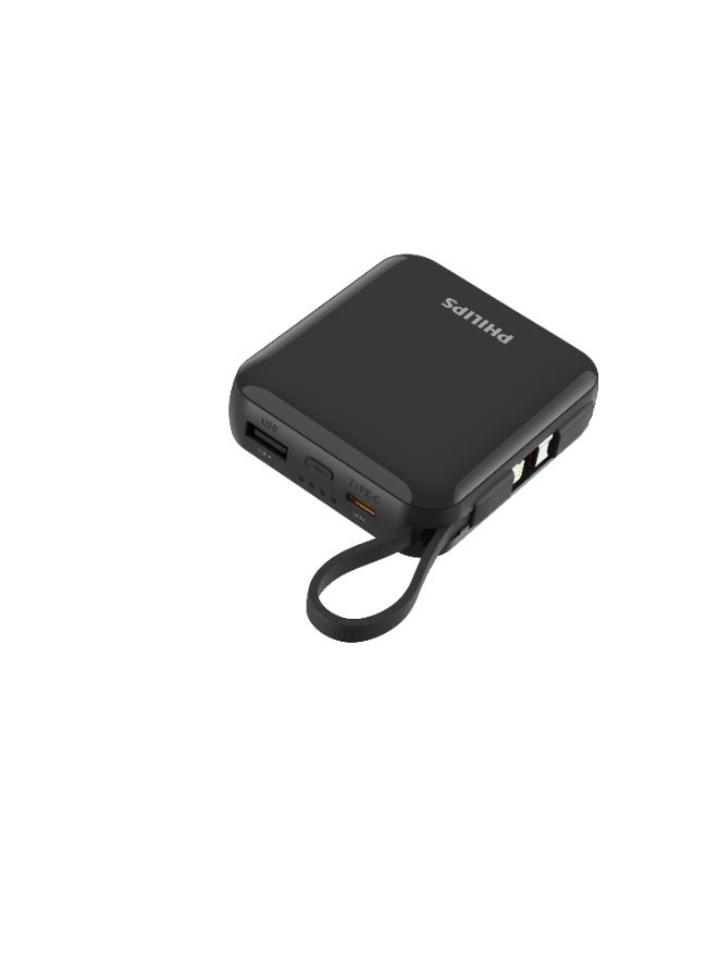 Philips 10000mAh Power Bank, 22.5W PD Fast Charging, Built-in USB-C & Lightning Cables, Compact Travel Charger, LED Display, 6-Layer Protection, Portable Charger for iPhone and Android, DLP5713CB, Black black - Image 5