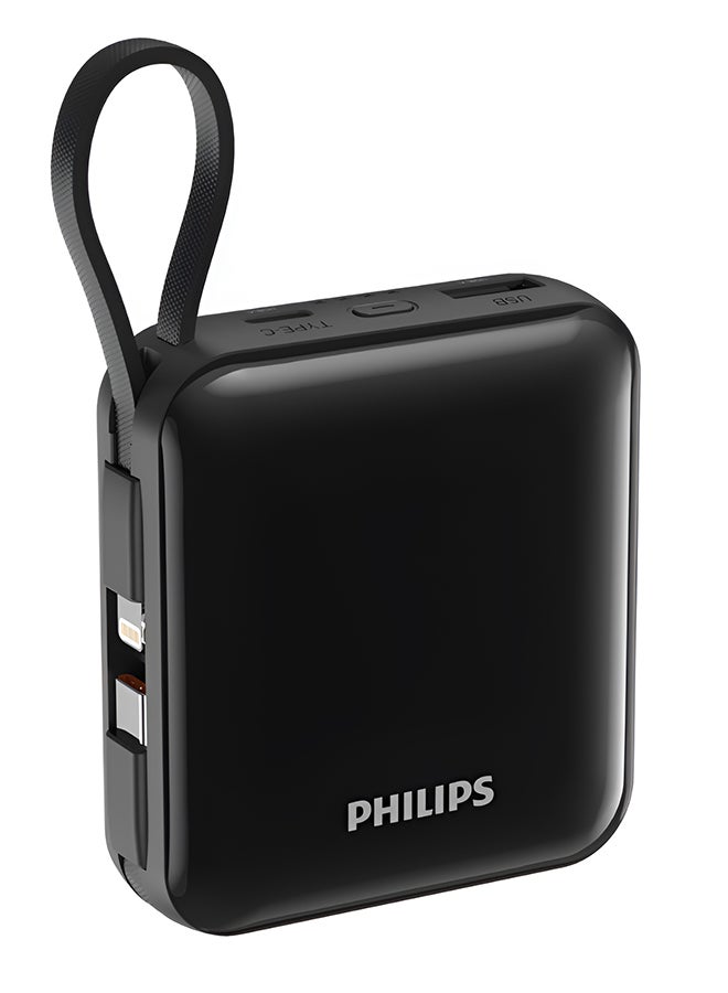 10000mAh 22.5W Fast Charging Power Bank (DLP5713CB/00) – Built-in USB-C & Lightning Cables, USB-A & USB-C Output, LED Indicator – Black black