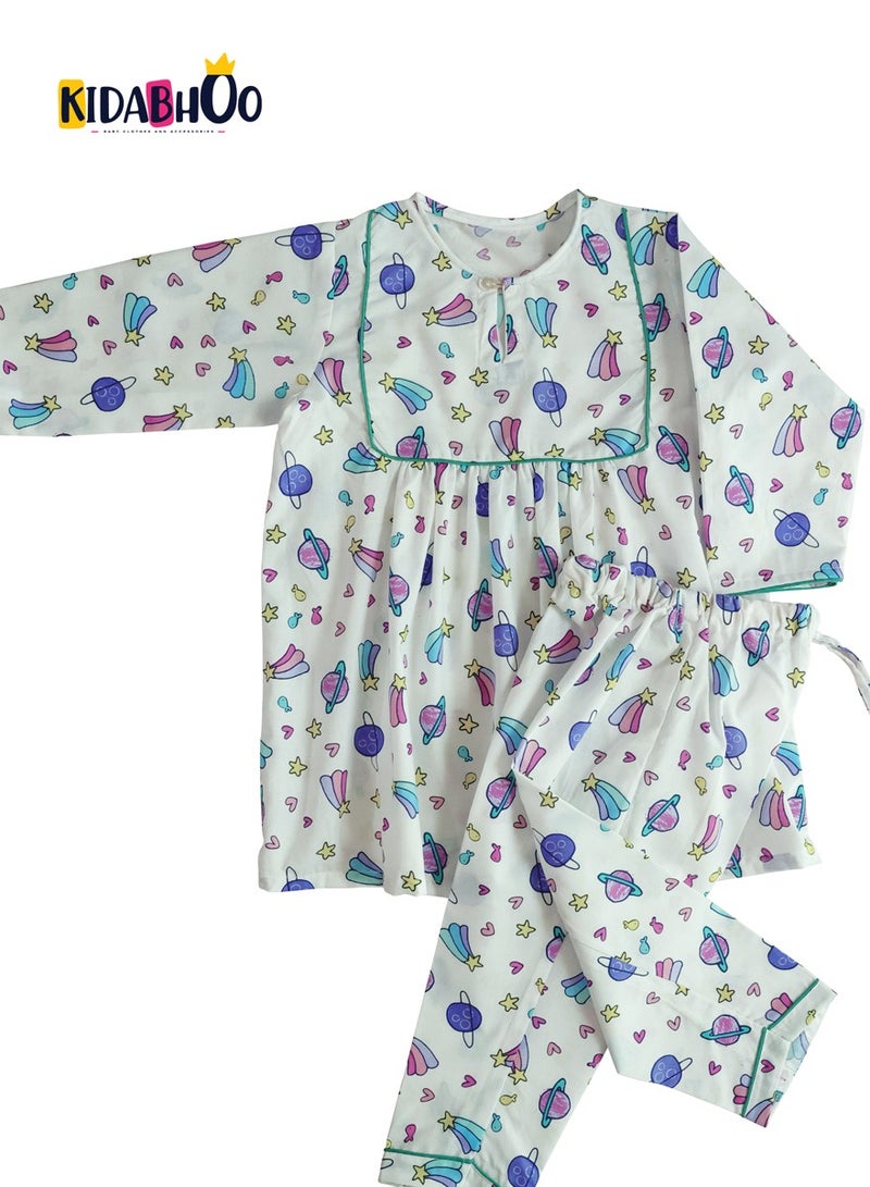 Kidabhoo Kids Pajamas Set - Pastel Space Adventure 2-Piece - Image 1