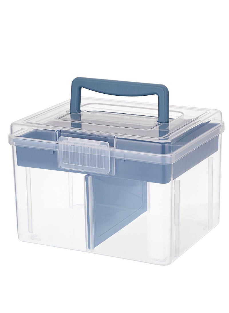 Generic Clear Craft Stackable Storage Box, Large Box with 6 compartment Mulit Purpose Storage Container, for Storing and Organising Toys, Arts Crafts, Stationery, Sewing, Blue  - Image 1