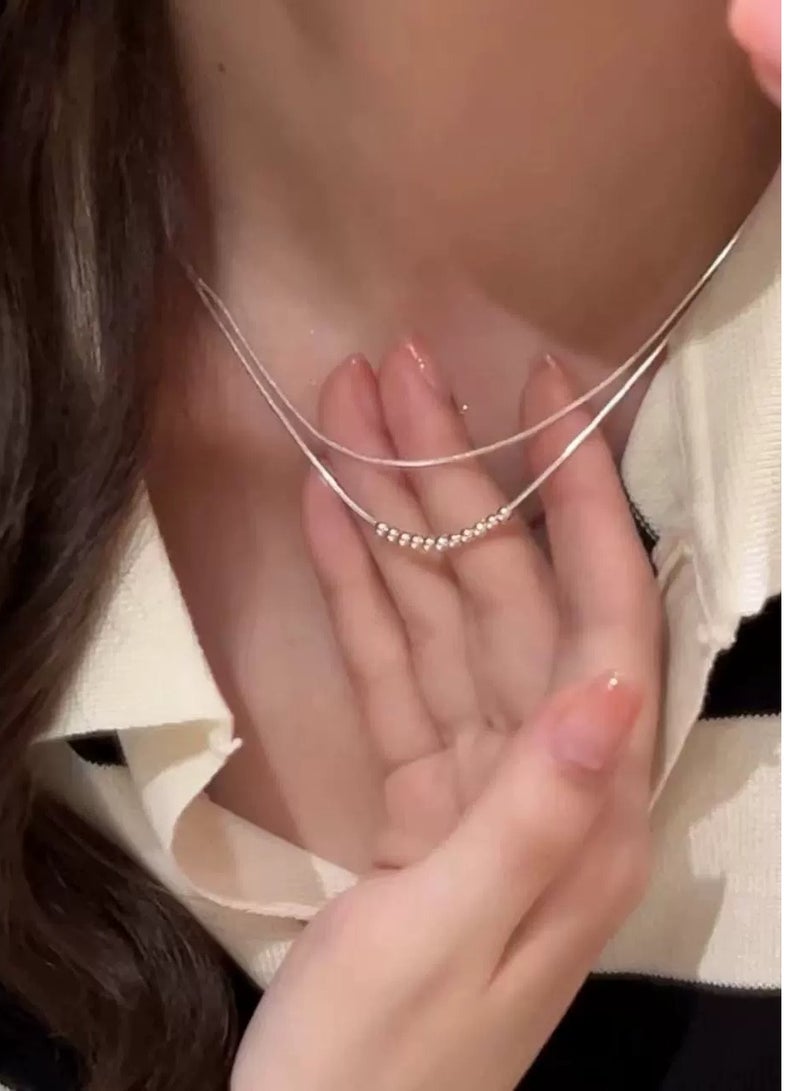 Goolsky New Minimalist Double-Layer Snake Chain & Beaded Necklace for Women – Elegant Versatile Clavicle Jewelry  - Image 3